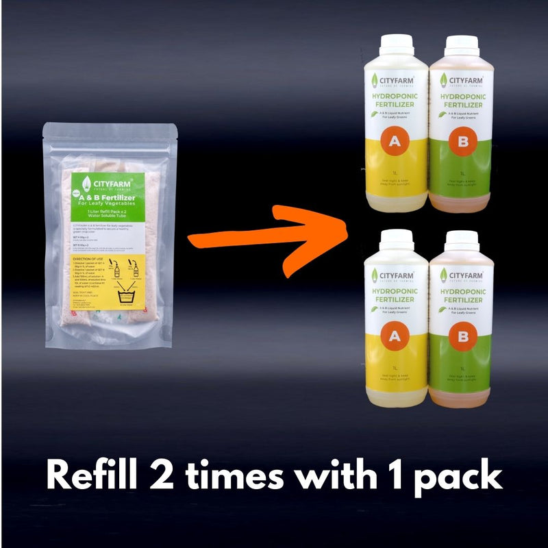 1 Liter Refill Pack Hydroponic A & B Fertilizer For Leafy Greens (Pack of 2 sets)